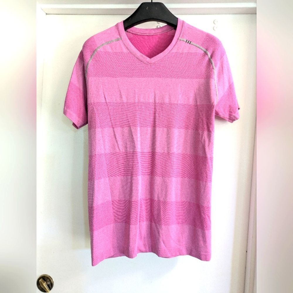 Lululemon Pink Striped Men's Short Sleeve V Neck Shirt